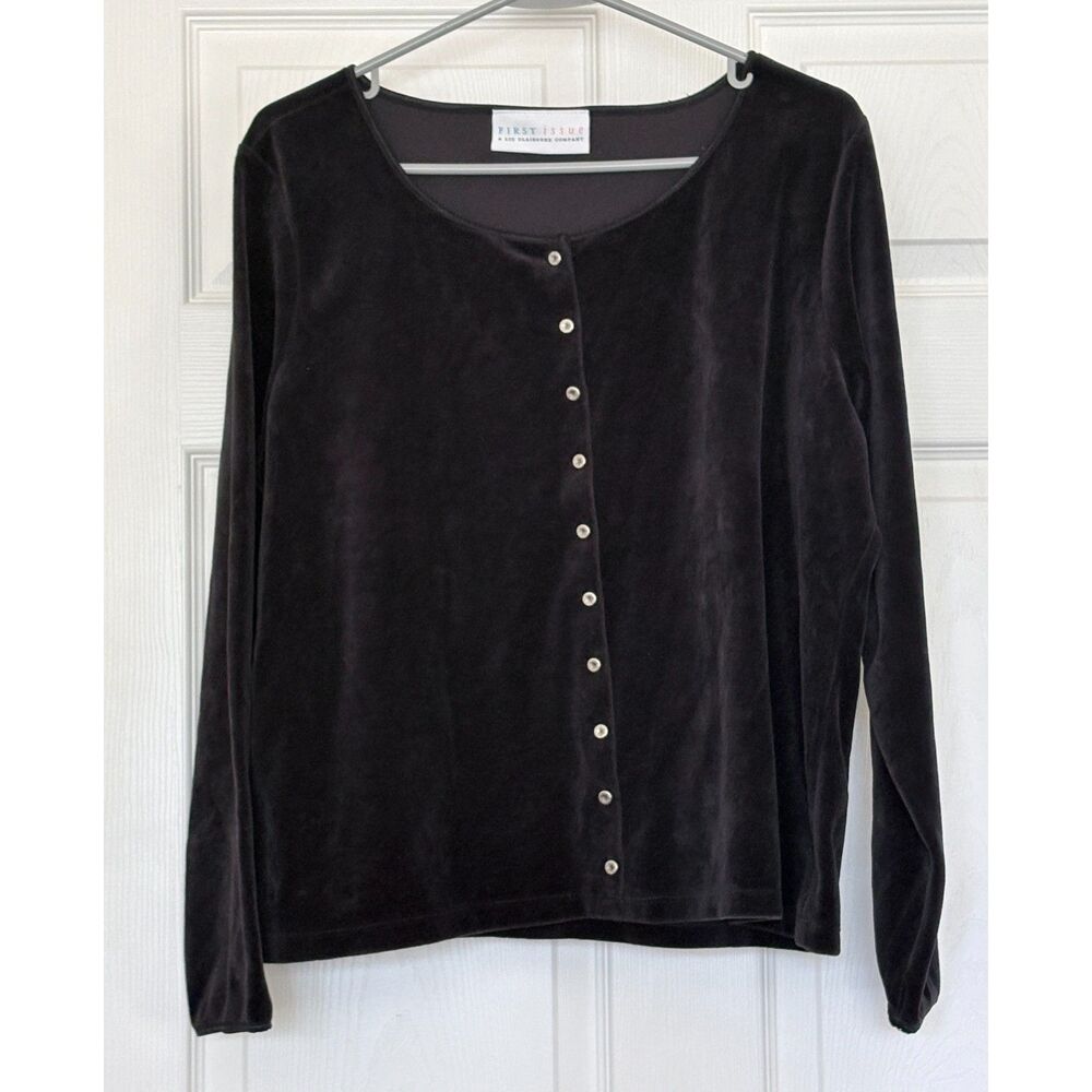 Vintage 90s Liz Claiborne First Issue Black Velour Cardigan Top Fits large